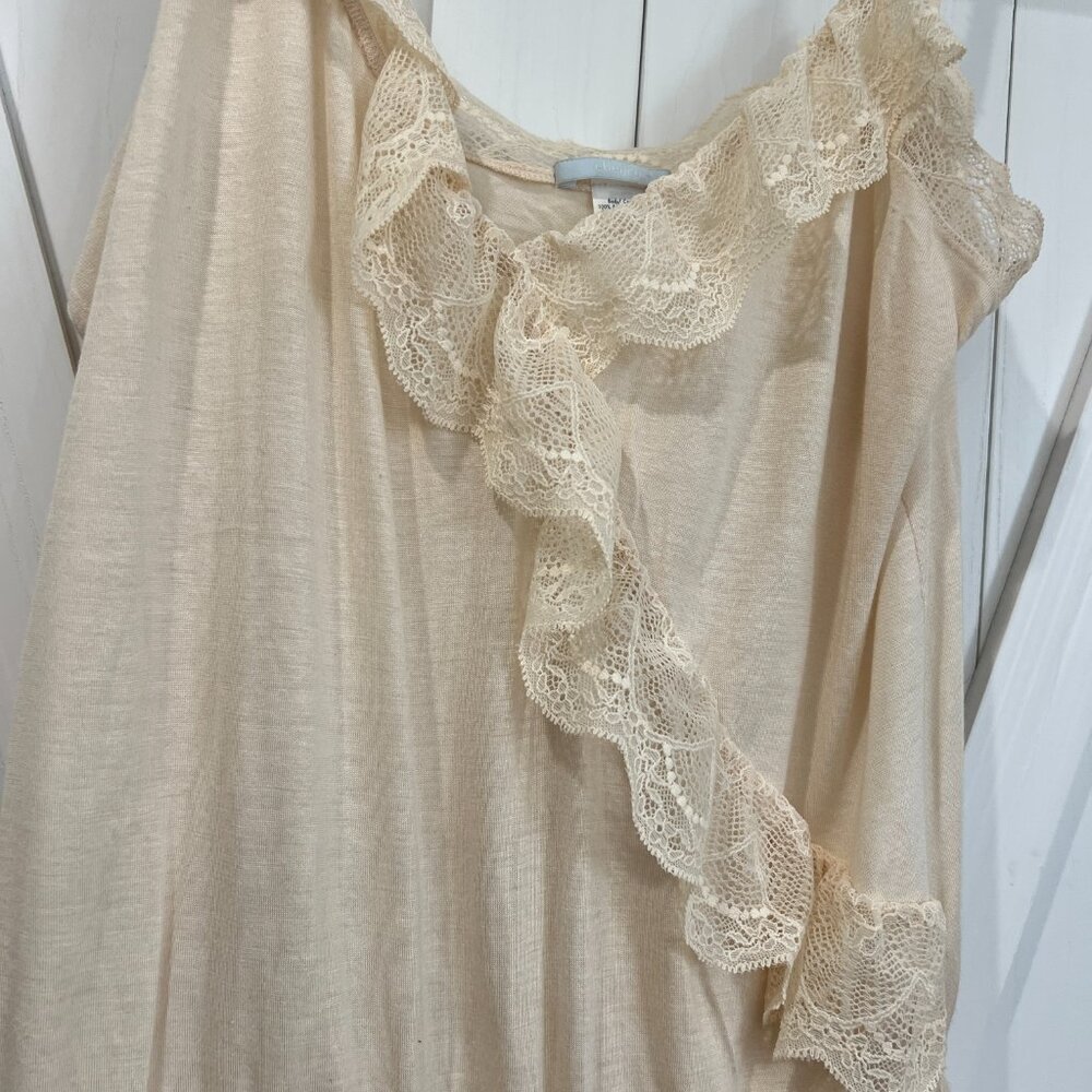 Eberjey Cream Ruffle Lace Romper Pajama - Picture 3 of 6